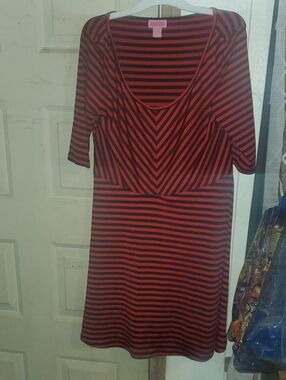 She's Cool Red and Black Striped Midi Dress
